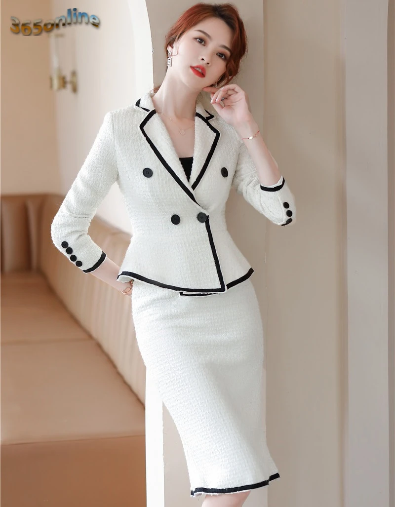 

2020 Autumn Winter Formal Women Business Suits with Skirt and Jackets Coat High Quality Fabric OL Styles Professional Blazers