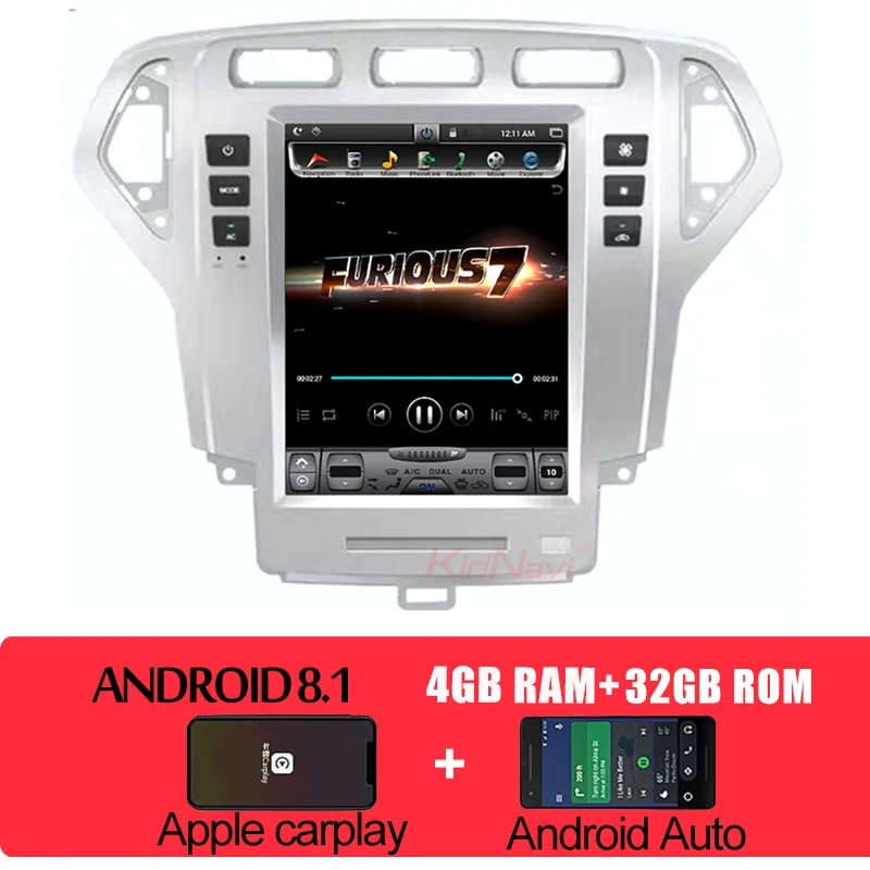 KiriNavi вертикальный экран Tesla style 10," 1 Din Android 8,1 автомобильный Радио gps навигатор для Ford Mondeo Автомобильный dvd-плеер 2007-2010 - Цвет: Android Car Radio