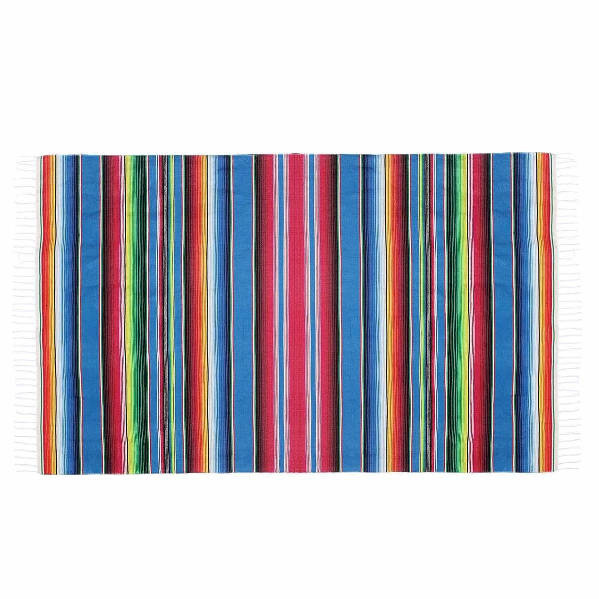 Blue 150X200CM Mexican Ethnic Style Beach Blanket Cotton Handmade Rainbow Blanket Home Tapestry Beach Camping Picnic Travel Plane Mat - Цвет: Blue