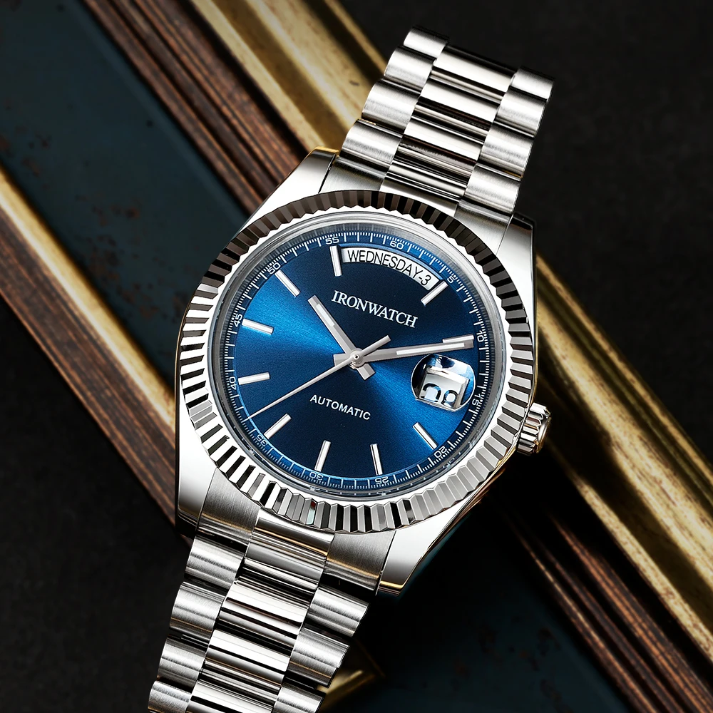 

Cronos IRONWATCH Luxury Daily Men Watch Stainless Steel 6330 Date Week at 9 Solid Links Bracelet