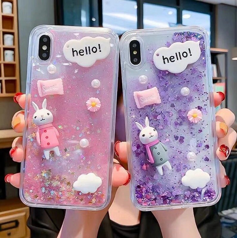 For redmi note8 note7 note6 note5 pro note5aprime note4 note4x Cute Rabbit candy Sweet Glitter Liquid Quicksand Phone Case |