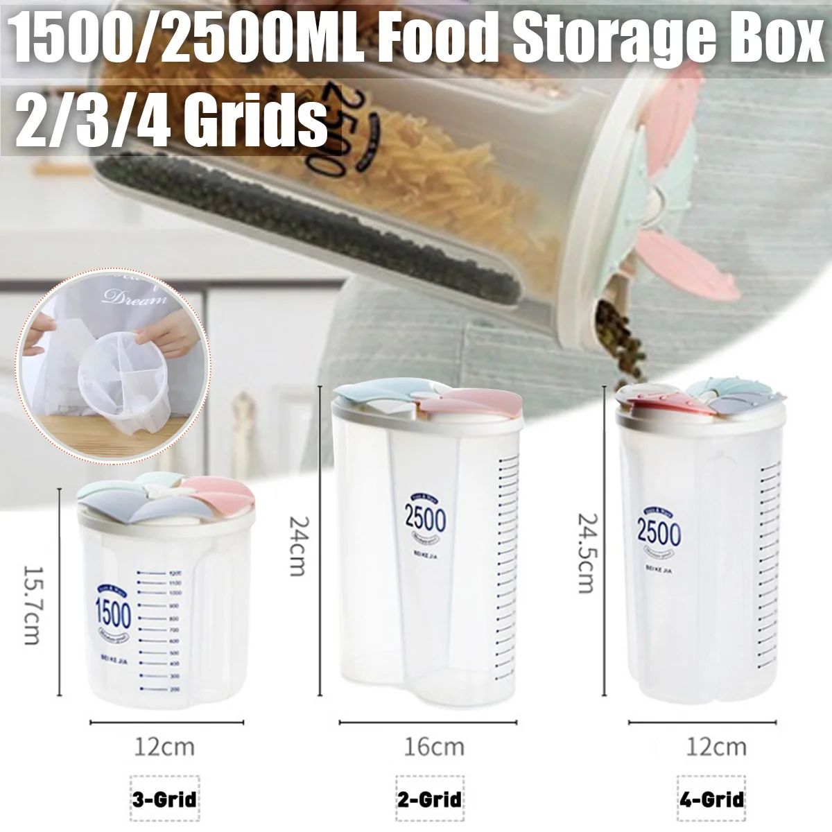Многоразовый контейнер для хранения пищевых продуктов, пластиковый кухонный ящик для хранения, многозерновой контейнер для хранения, прозрачные Герметичные банки, легко застегиваются