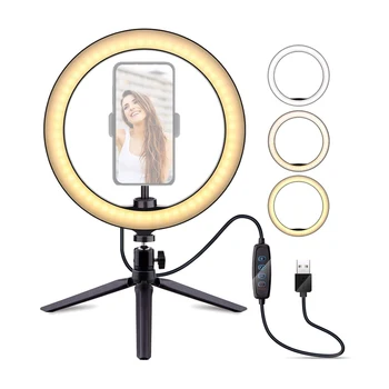 

26cm/10 In Selfie Ring Light Led Camera Lamp with Tripod Stand and Phone Holder for Photography Makeup Youtube Video Live Photo