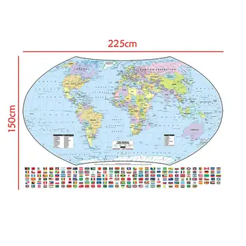 

The World Hammer Projection Map With National Flags For Culture And Education 150x225cm Non-woven World Map