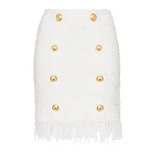 Высокого класса, европейские шерстяные юбки с бахромой Осенне-зимняя Дамская обувь женский свитер, Стильный вязаный Микро Мини из искусственной кожи; обтягивающая юбка двубортный элегантные вечерние юбка