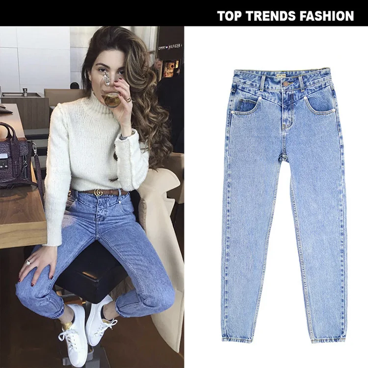 Suit-dress High Waist Self-cultivation Directly Canister Wash Cowboy Trousers Street Bound Feet Suit-dress