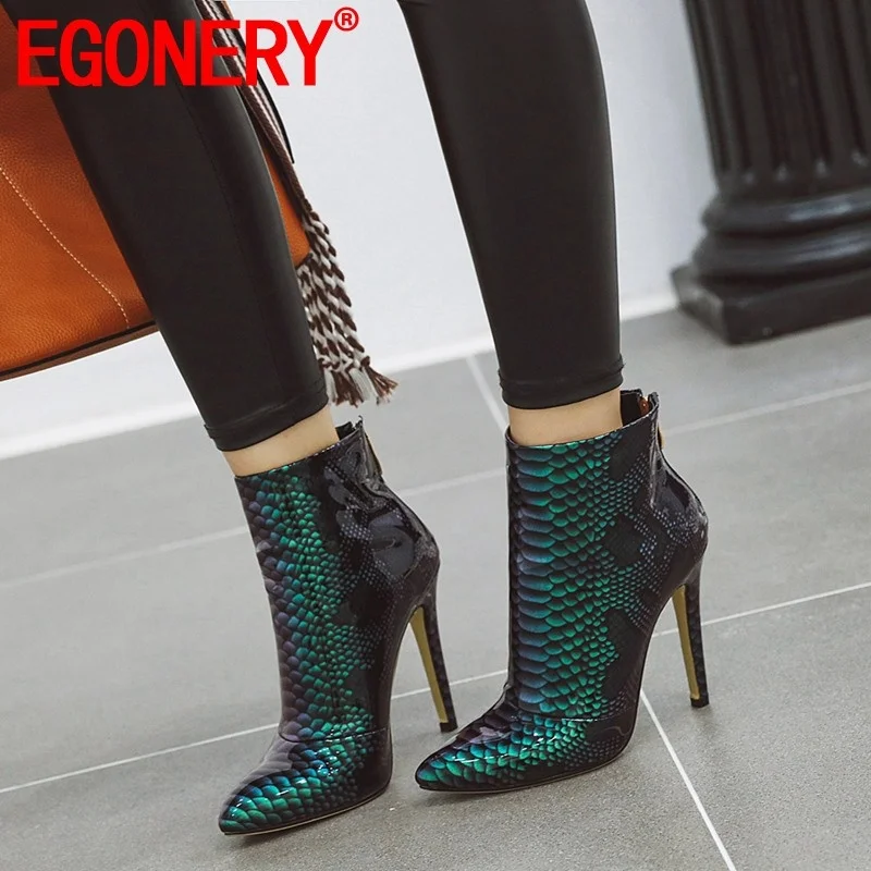 

EGONERY winter new fashion sexy ankle boots outside super high heels zip pointed toe party women shoes drop shipping size 33-45
