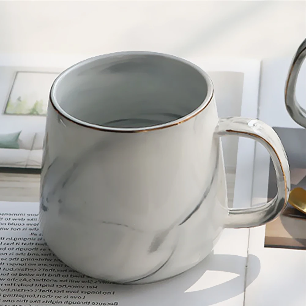 Grey Cup No Spoon Европейские мраморные керамические кофейные кружки, кружка для молока, креативный подарок для влюбленных, Офисная чайная чашка, Золотая инкрустация, кружка для завтрака, 380 мл - Цвет: Grey Cup No Spoon