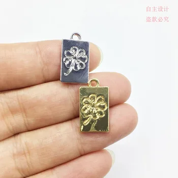 

Eruifa 20pcs 10*16mm New Clover print gold/Silver plated Zinc alloy Charms Pendant Jewelry DIY Necklace 2 colors