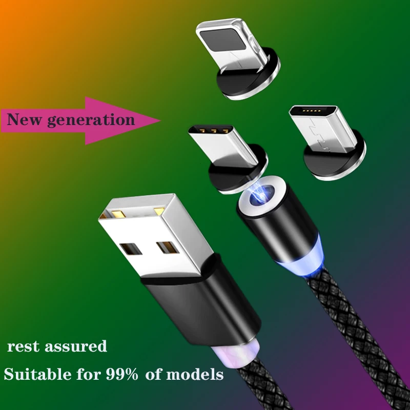 Магнитный usb-кабель 1 м 2 м, кабель для быстрой зарядки USB типа C, Магнитный зарядный кабель Micro usb для зарядки и передачи данных, кабель USB для мобильного телефона