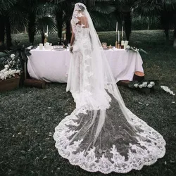 3M Long Wedding Veils Full decal  Applique Edge One Layer Cathedral Length Veils Two uses With Comb Tulle Bridal Veil
