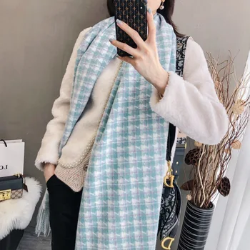 

Winter 2019 Japanese Blended Retro-style Cashmere Chequered Fashion Lady Scarf,Thickened Chequered Ladies'Shawl winter scarf