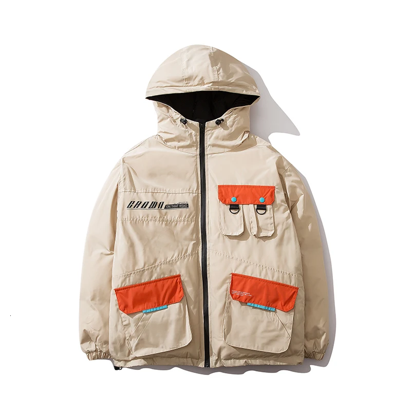 Moomphya Multi Pockets Patchwork Winter Hooded Cotton Padded Parka Winter Jacket Men Streetwear Oversized Casual Parka Coat Men