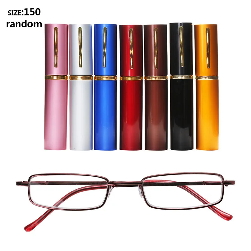 1 шт. очки для чтения в металлической оправе смолы с трубкой чехол мини портативный для женщин мужчин ретро деловые очки J9 - Цвет: 150