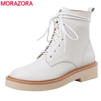 

MORAZORA 2020 new fashion high quality comfortable women boots low heel round toe lace up black beige pink ankle boots
