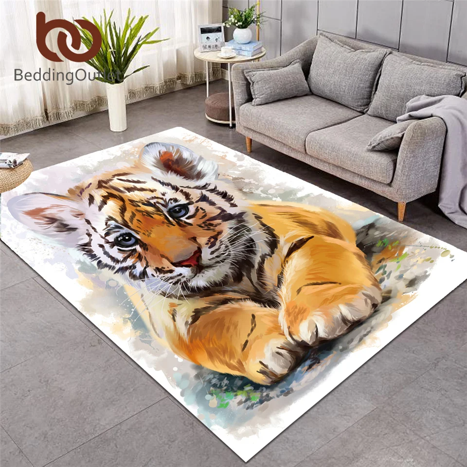 BeddingOutlet тигр детский коврик акварель для гостиной дикие животные нескользящий