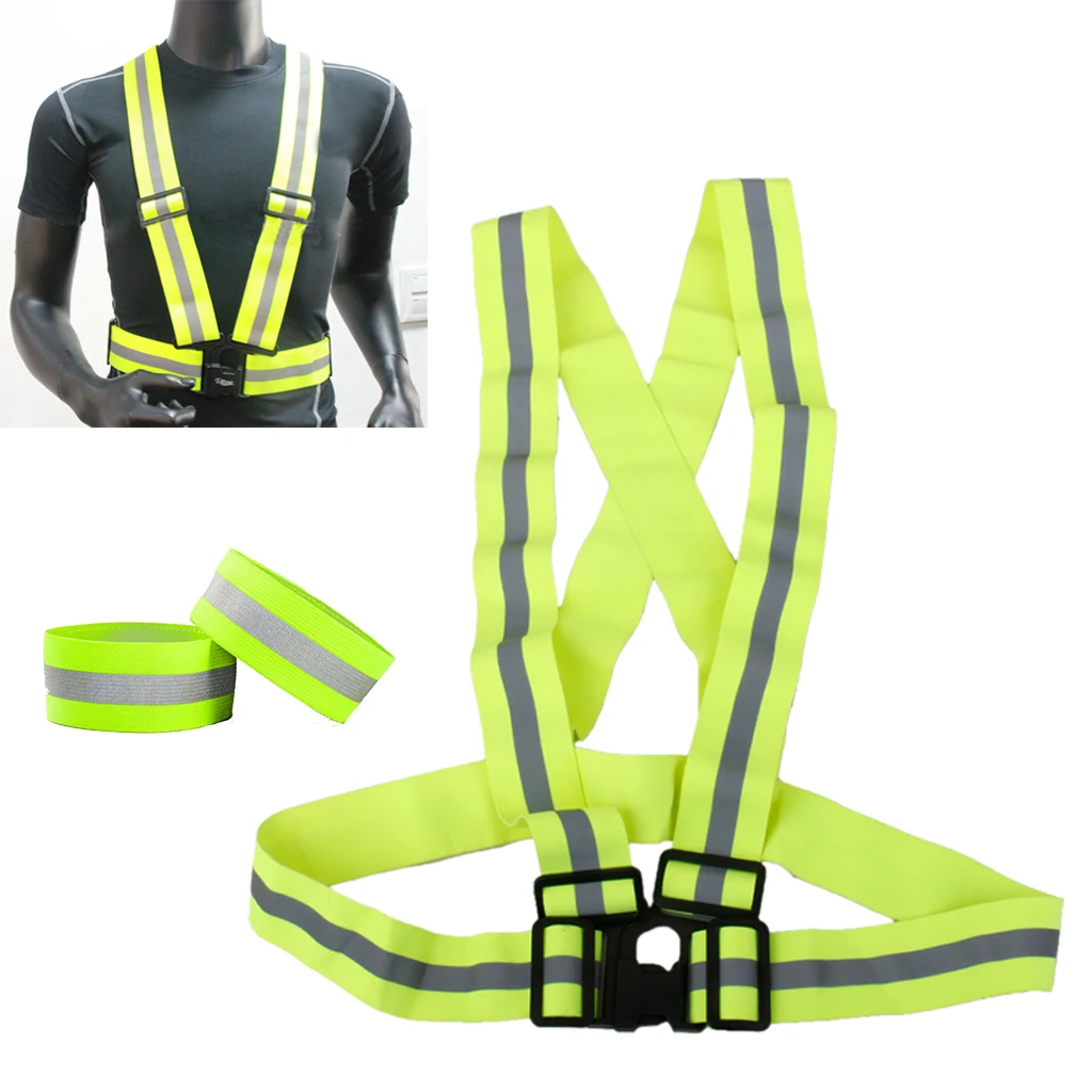 Reflective Running Vest and Ankle Bands Wristbands Armbands for Safety Night Running, Cycling, Jogging,Hiking