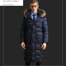 AYUSNUE длинный гусиный пуховик, мужское зимнее пальто, Воротник из меха енота, пуховик, Корейская парка, мужские пуховики, NF6608AM-G, J3097