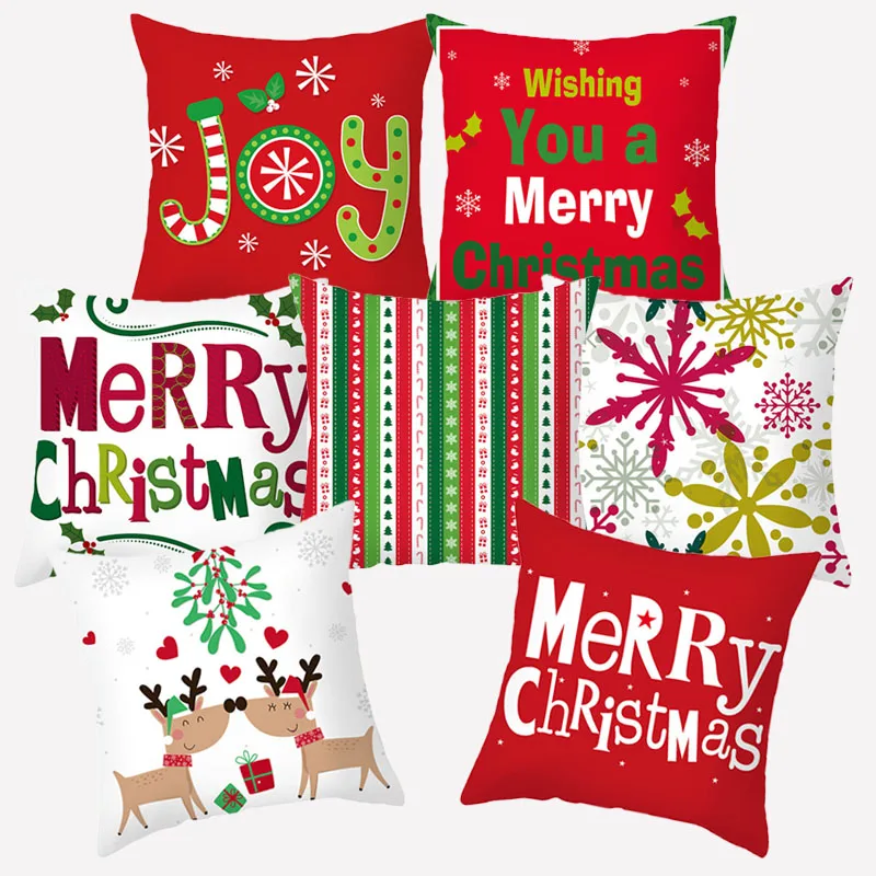 Red Christmas Cushion Cover Polyester Decorative Sofa Cushions Joy
