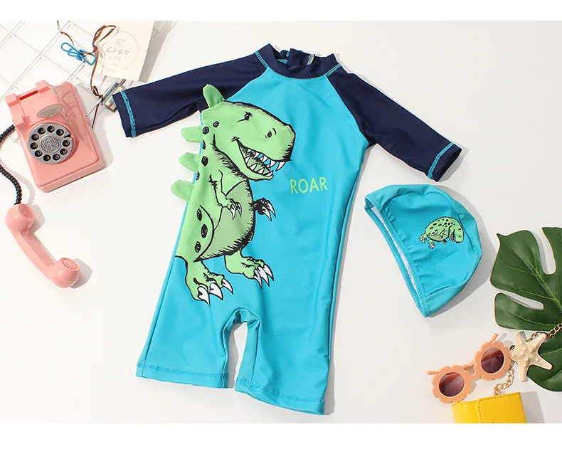

2~7Year Children's Swimwear Boys Cartoon Dinosaur Surfing suit One Piece Bathing Suit Toddler Baby Boy's Beach wear-SW358