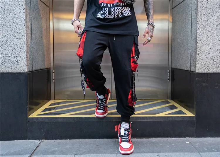 Street Fashion Letter Ribbons Pocket Color Casual Cargo Pants ...