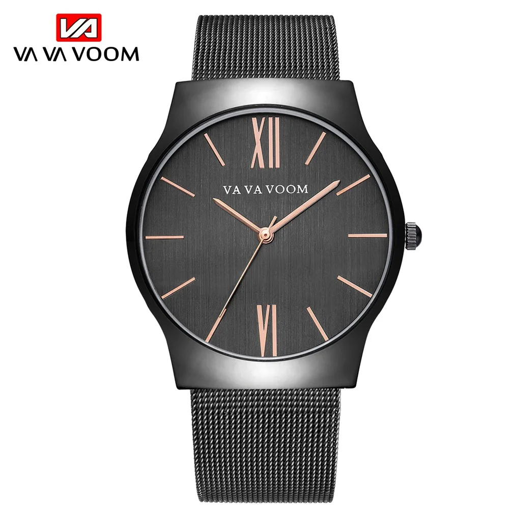 Luxury Brand Men Sports Watch Roman Numerals Rivet Men's Quartz Wristwatch Mesh Steel Belt Waterproof Watch relogio masculino