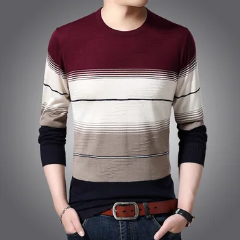 

2020 Men's Autumn and Winter Thin V-neck Solid Color Sweater Youth Pullover Sheep Striped Long Sleeve Base Sweater