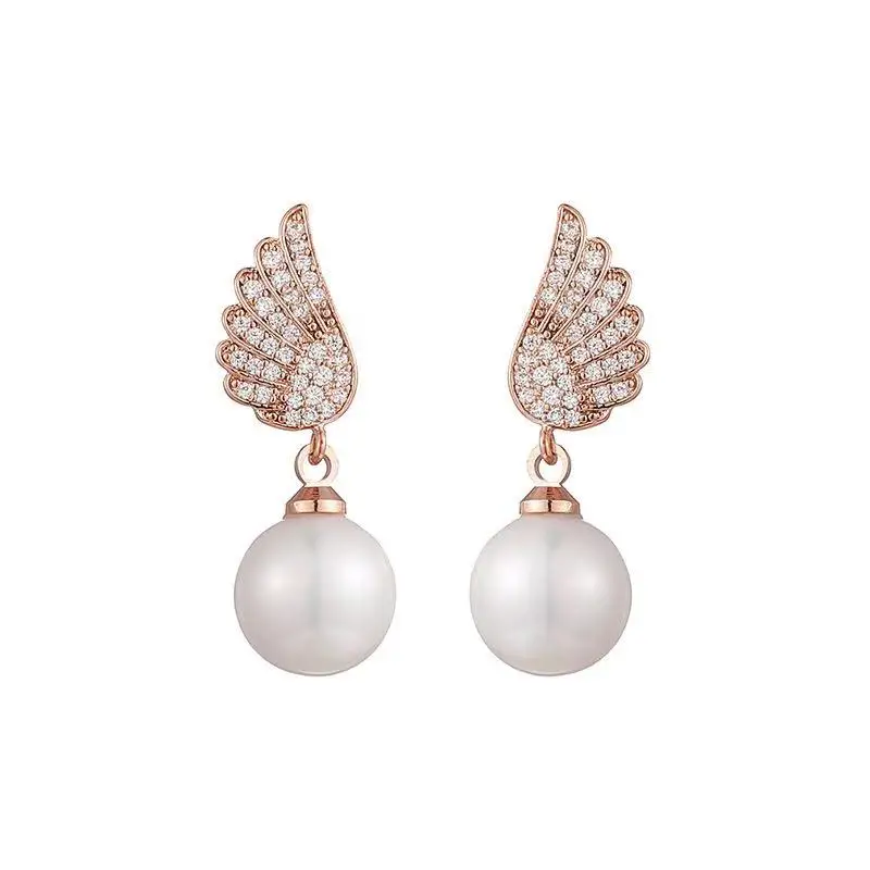 

Cute angel wings pearl tassel earrings Temperament earrings female S925 sterling silver needle earrings 2020 trendy earrings