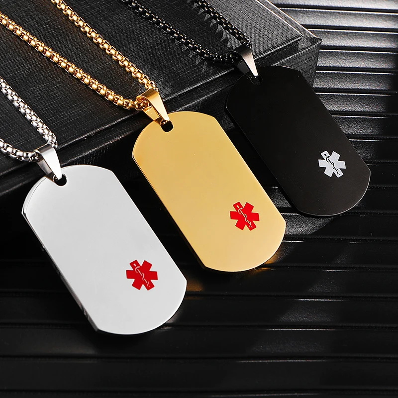 

Silver Medical Sign Designer Mens Military Army Style 316L Stainless Steel Dog Tags Chain Mens Pendant Necklace Men Jewelry Gift