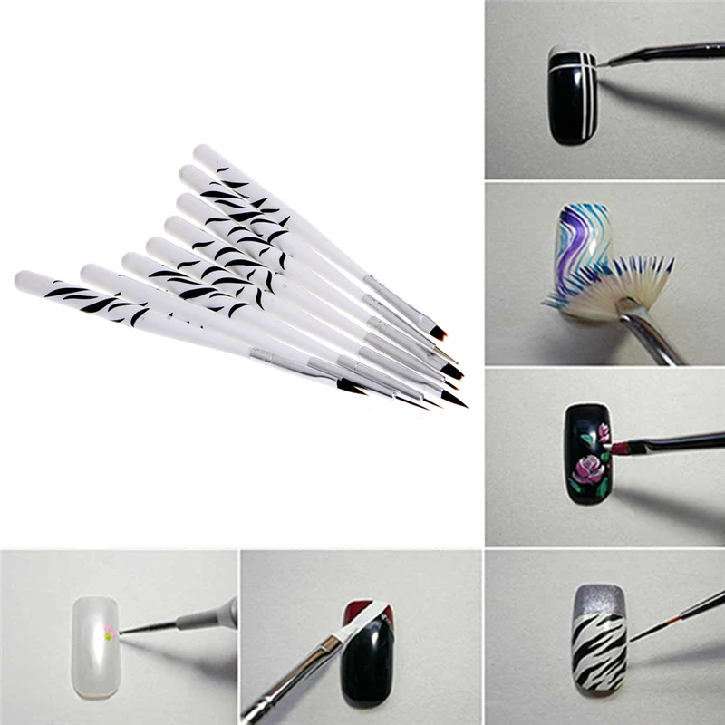 8 шт. набор кистей для ногтей дизайн УФ гель для рисования лак ручка наконечник салон инструмент U90F