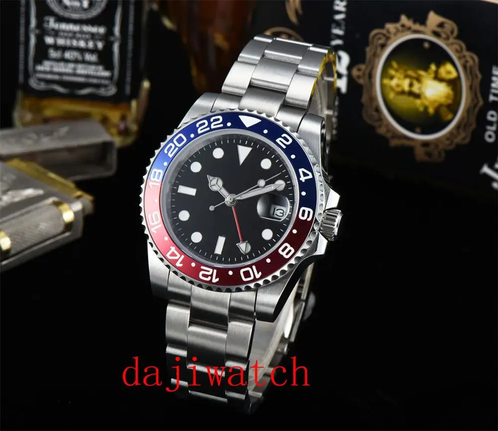 C 40 мм PARNIS preto dial luminosa safira moldura de cerâmica GMT relógio dos homens automaticos de Luxo Da Marca Top relógio Mecân - Цвет: C