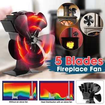 

7inch 5 Blade Black Fireplace Magnet Heat Powered Stove Fan Log Wood Burner Eco Friendly Quiet Home Efficient Heat Distribution