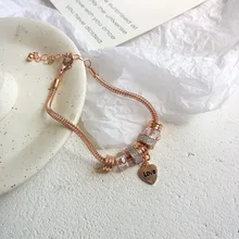 Сладкий ювелирный браслет Круглый цилиндрический бокал бусины браслет с кулоном сердце женские ювелирные изделия милые девушки подарки Вечерние