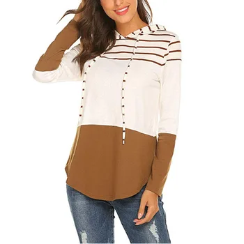

casual comfortable patchwork striped woman sweatshirt spring new basic slim hooded pullover female sweatshirt hoodies