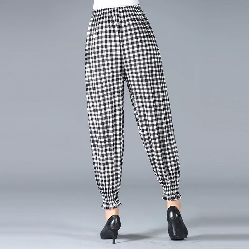 

Women Summer Cropped Bloomers Pants Floral Polka Dot Pattern Loose Crop Trouser Female High Elastic Waist Comfort Bottoms Mother