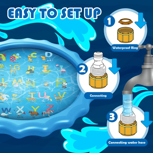 66’’ 3-in-1 Kids' Sprinkler Pad For Kids Summer Fun Sport Outdoor Water Toy Lawn Inflatable Pool Toys Splash Play Mats Pool 2