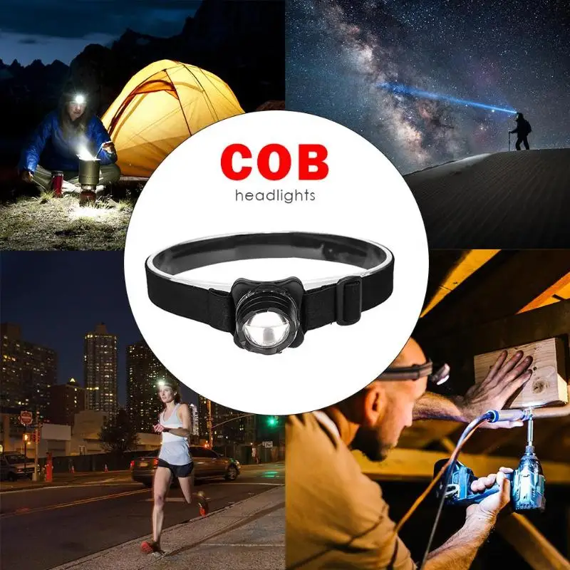 COB LED Head Light Headlamp USB Rechargeable Headlight with Built-in Battery Waterproof Head Lamp Outdoor Night Climbing Fishing