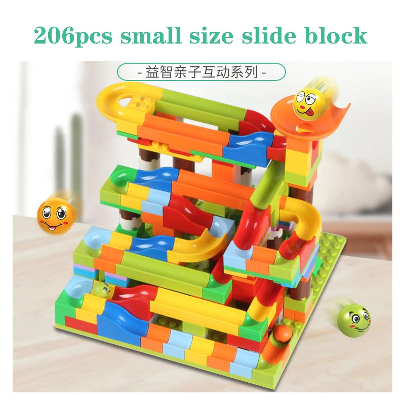 

125-206PCS Marble Race Run Maze Ball Jungle Adventure Track Building Block Small Size Bricks Compatible Duplo Block Child gift