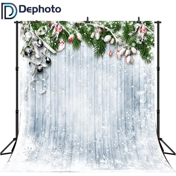

Dephoto Seamless Photography Backdrops Christmas Ornaments with snow decoreted on Wood Background studio funds fond studio photo