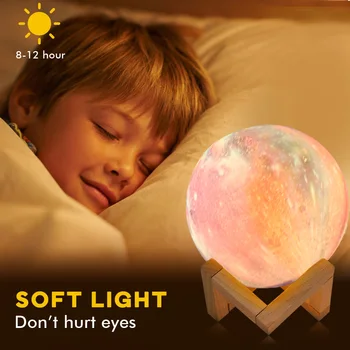 

3D Print Rechargeable Moon Lamp LED Night Light Creative Remote Control Moon Light For Bedroom Decoration Birthday Gift