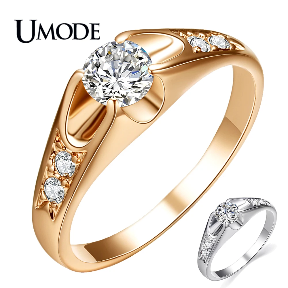 UMODE-anillo de compromiso con Circonia cúbica para mujer, sortija de boda, Color oro rosa, Circonia cúbica, zirconia, circonita, zirconita, circón, AJR0064