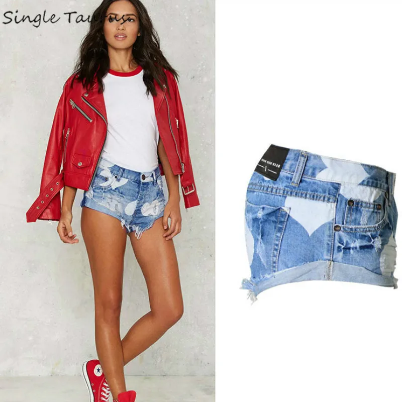 2021 летний топ Талия джинсовые шорты для женщин с принтом в форме сердца синего