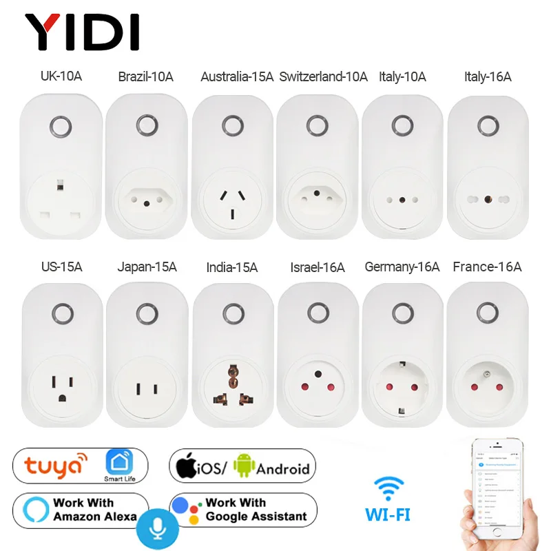 Wi Fi умная настенная розетка EU UK US AU BR FR JP IL штепсельная для питания Tuya