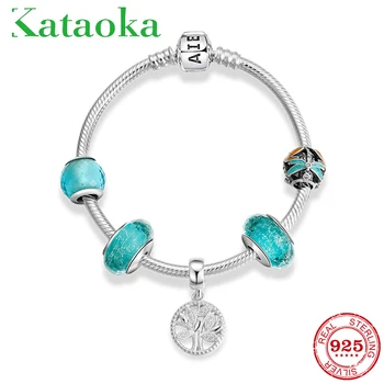 

925 Sterling Silver Charming Tree of life pendants European Murano Glass Beads Charms Fashion Bracelet Bangles Luxury Jewelry