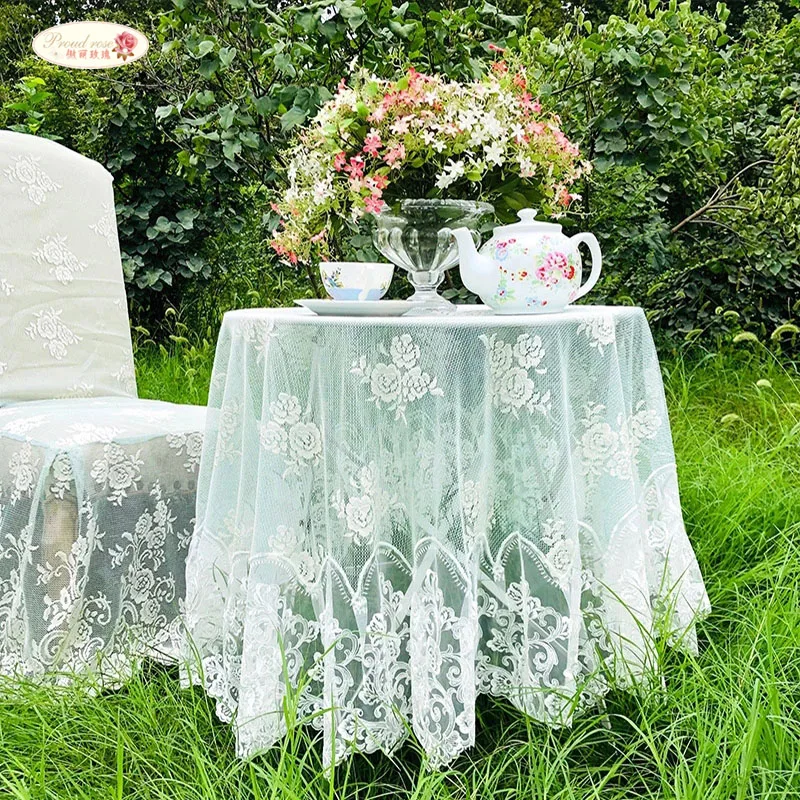 

Proud Rose European Round Tablecloth Simple Lace Rectangular Table Cloth Half Transparent Table Cloth Table Overlays Wedding