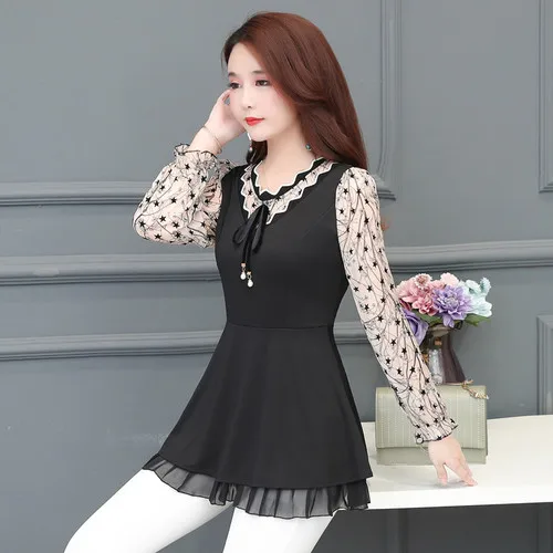 Корейская модная одежда 4XL размера плюс, женская модная Осенняя свободная длинная рубашка с длинным рукавом и цветочным принтом, женские повседневные Элегантные Топы - Цвет: apricot