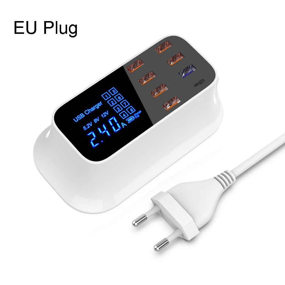 С несколькими usb-портами Зарядное устройство концентратор Quick Charge 3,0 8 Порты и разъёмы для рабочего стола, многоразъемное Зарядное устройство USB станция светодиодный Дисплей Быстрая зарядка EU US UK вилкой - Тип штекера: 8 Port USB Charge EU