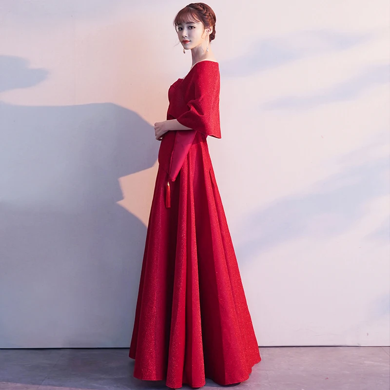 2019-New-Women-Evening-Party-Dress-Solid-Red-Scarf-Wedding-Marriage-Dressing-Gown-Large-Size-XXXL