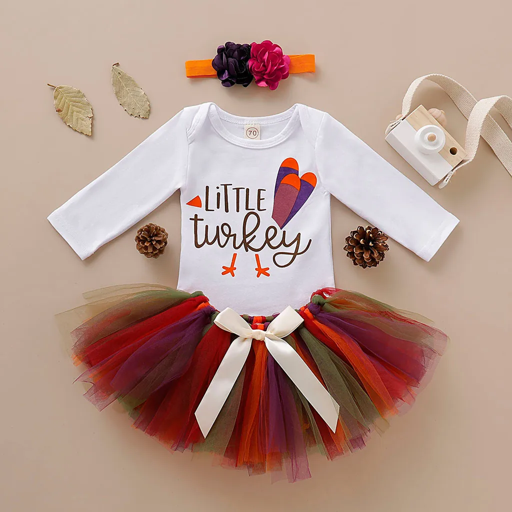 

Newborn Girls Clothes Sets Thanksgiving's Day Newborn Infant Baby Girl First Thanksgiving Turkey Romper Tutu Skirt Outfits Set