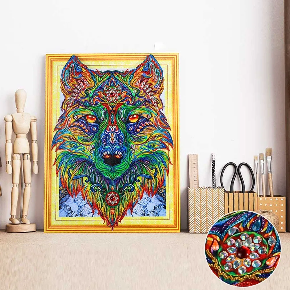 HUACAN специальная форма алмазная картина с изображением волка Алмазная вышивка животный мозаичный узор Картина Стразы Needle Arts 40x50cm